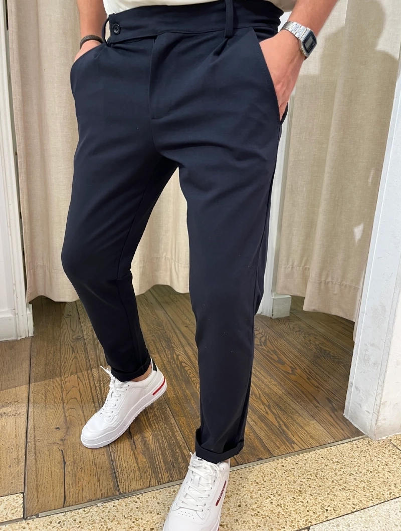 Pantalón Chino Botón Cruzado Marino