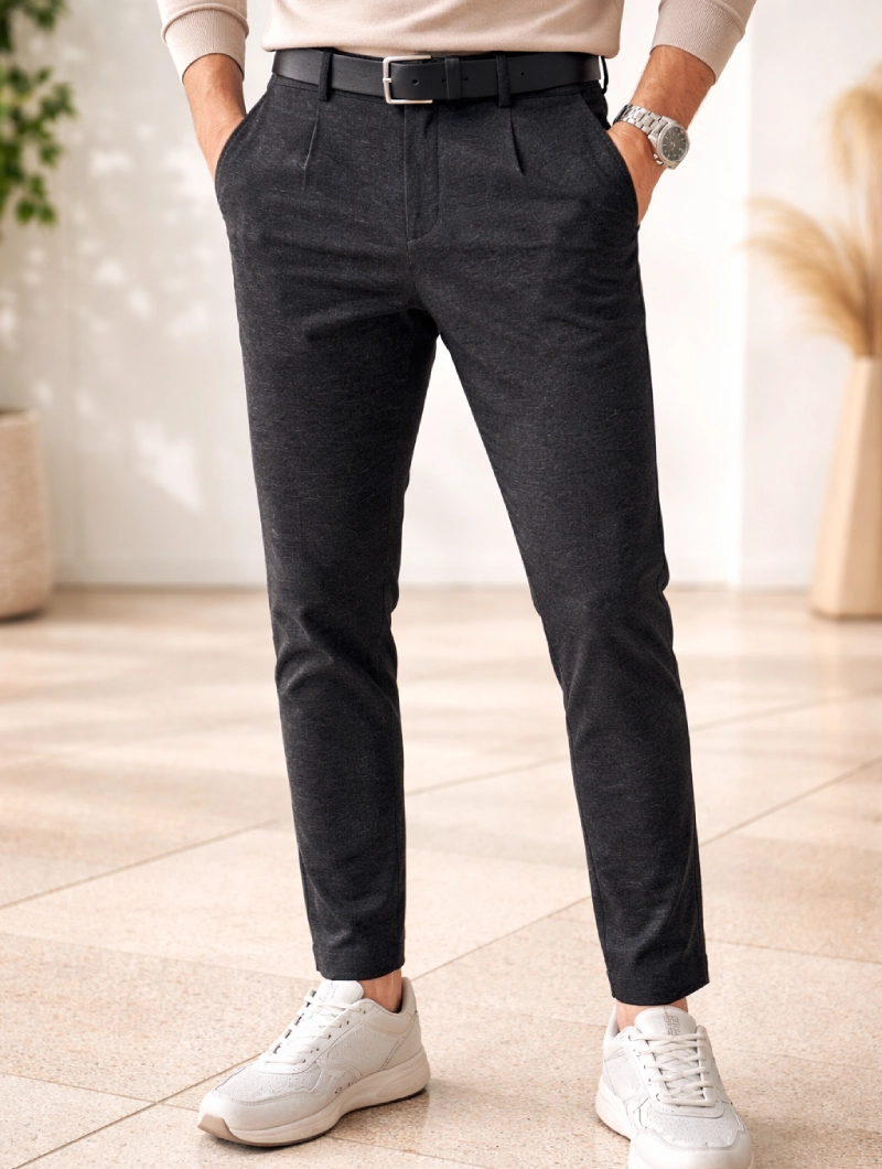Pantalón Chino Botón Cruzado Gris Oscuro