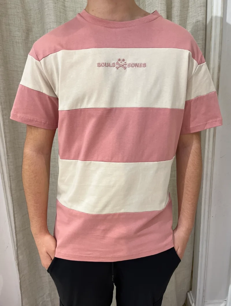 CAMISETA SOULS & BONES RAYAS ROSA
