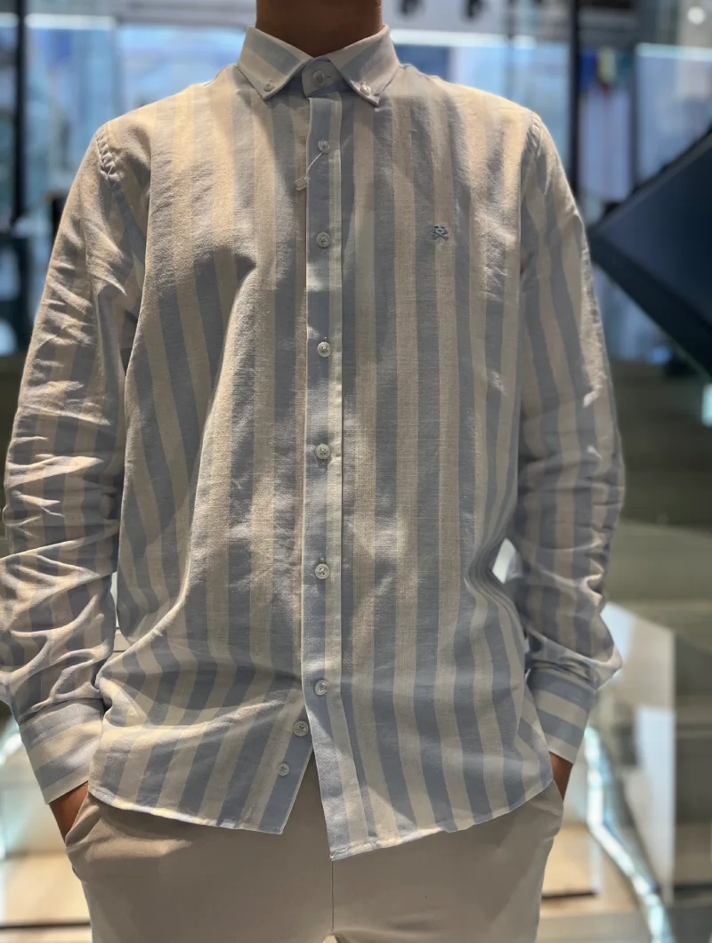 CAMISA SOULS & BONES AZUL RAYAS LINO