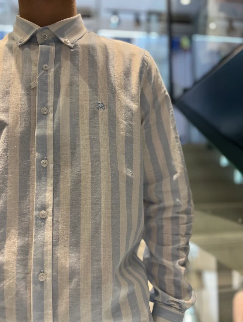 CAMISA SOULS & BONES AZUL RAYAS LINO 2
