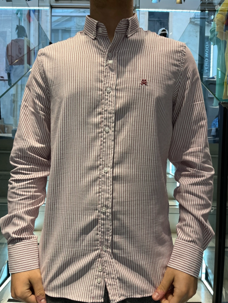 CAMISA SOULS & BONES BURDEOS RAYAS
