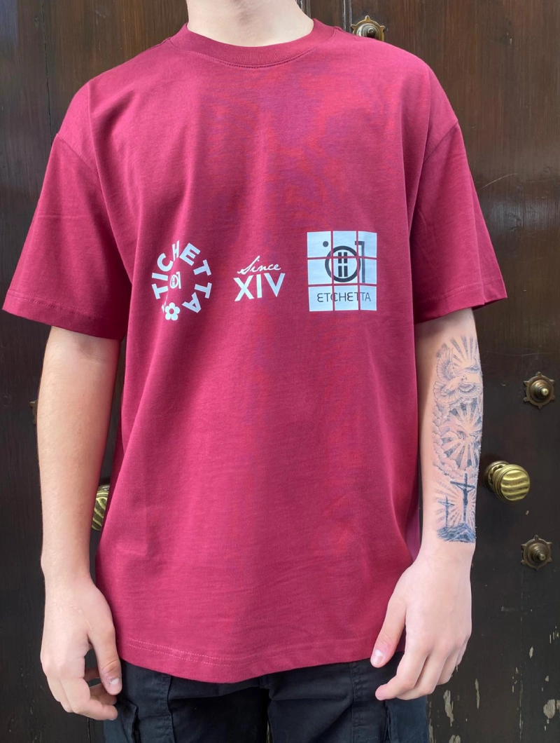 CAMISETA OVER ETICHETTA BURDEOS