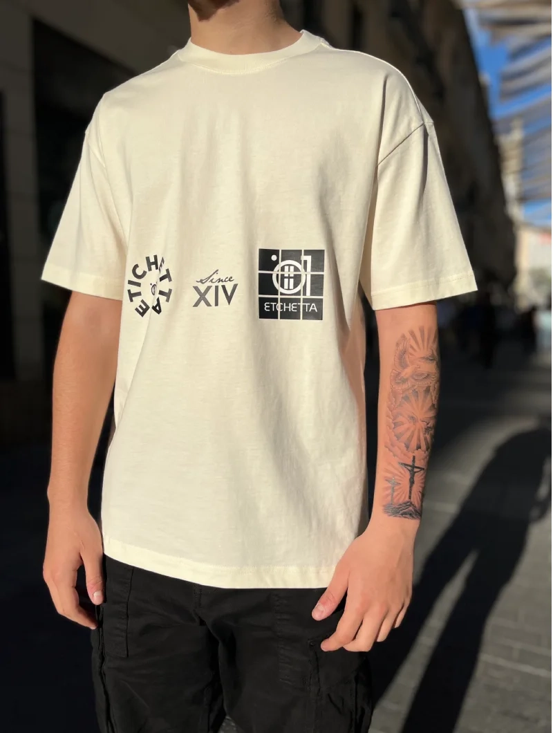 CAMISETA OVER ETICHETTA BEIGE