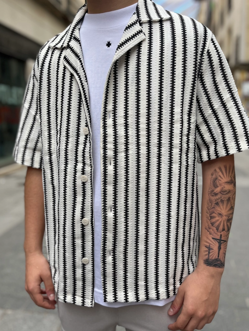 CAMISA CORTA ESTILO LINO RAYAS