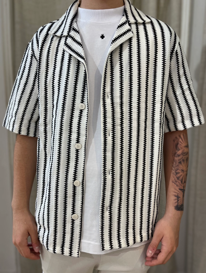 CAMISA CORTA ESTILO LINO RAYAS