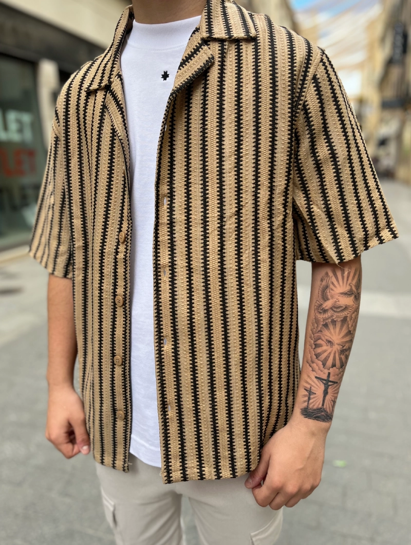 CAMISA CORTA ESTILO LINO RAYAS