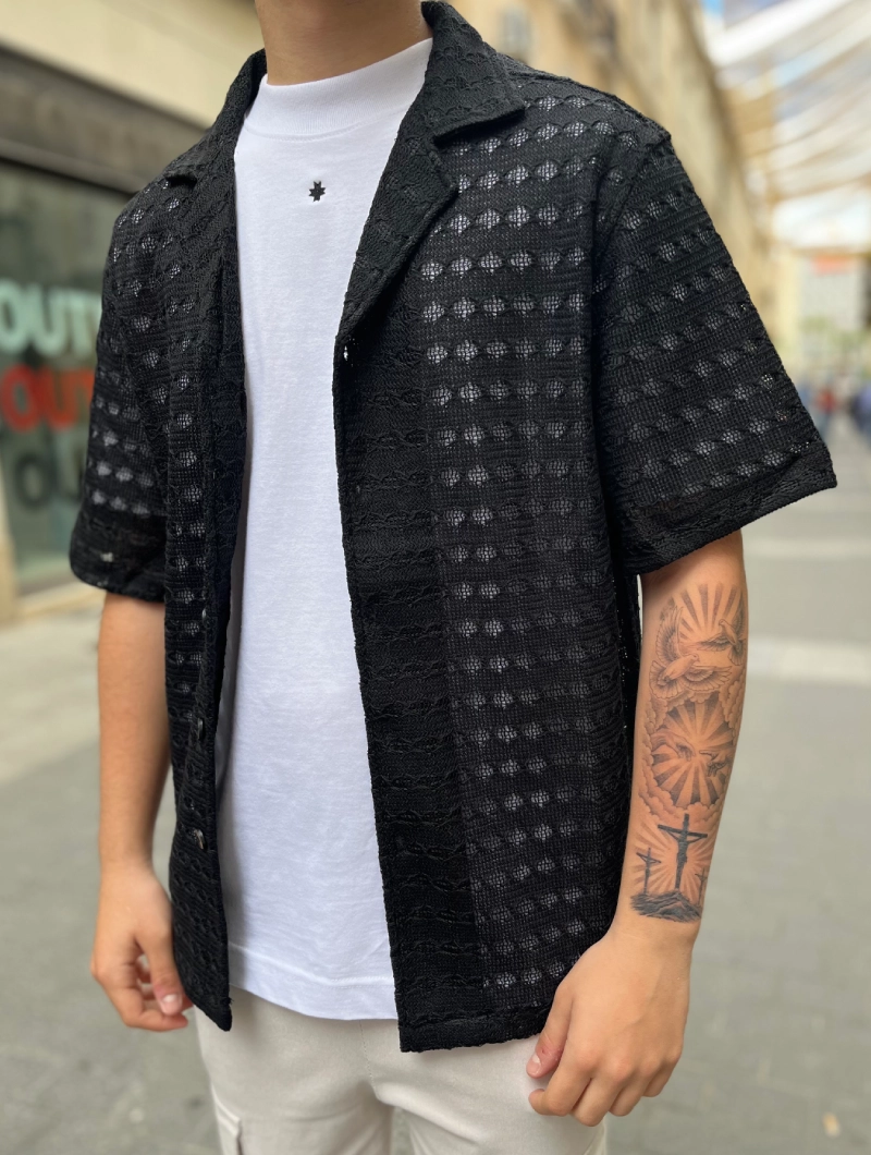CAMISA CORTA ESTILO LINO NEGRA