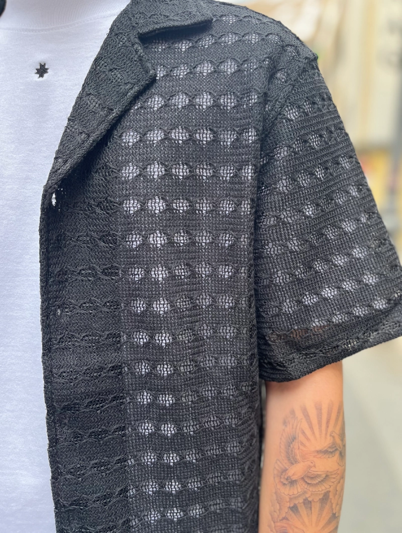 CAMISA CORTA ESTILO LINO NEGRA 2