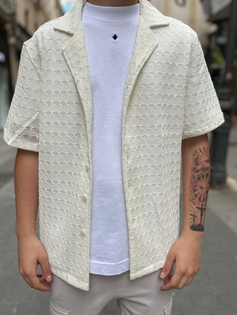 CAMISA CORTA ESTILO LINO BEIGE