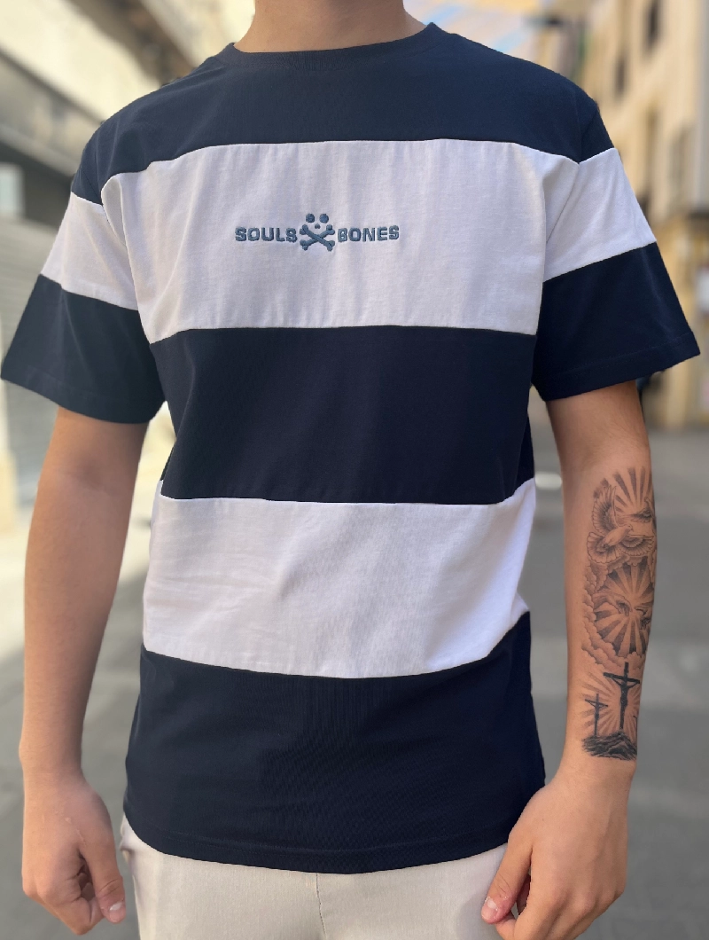CAMISETA SOULS & BONES RAYAS AZUL MARINO