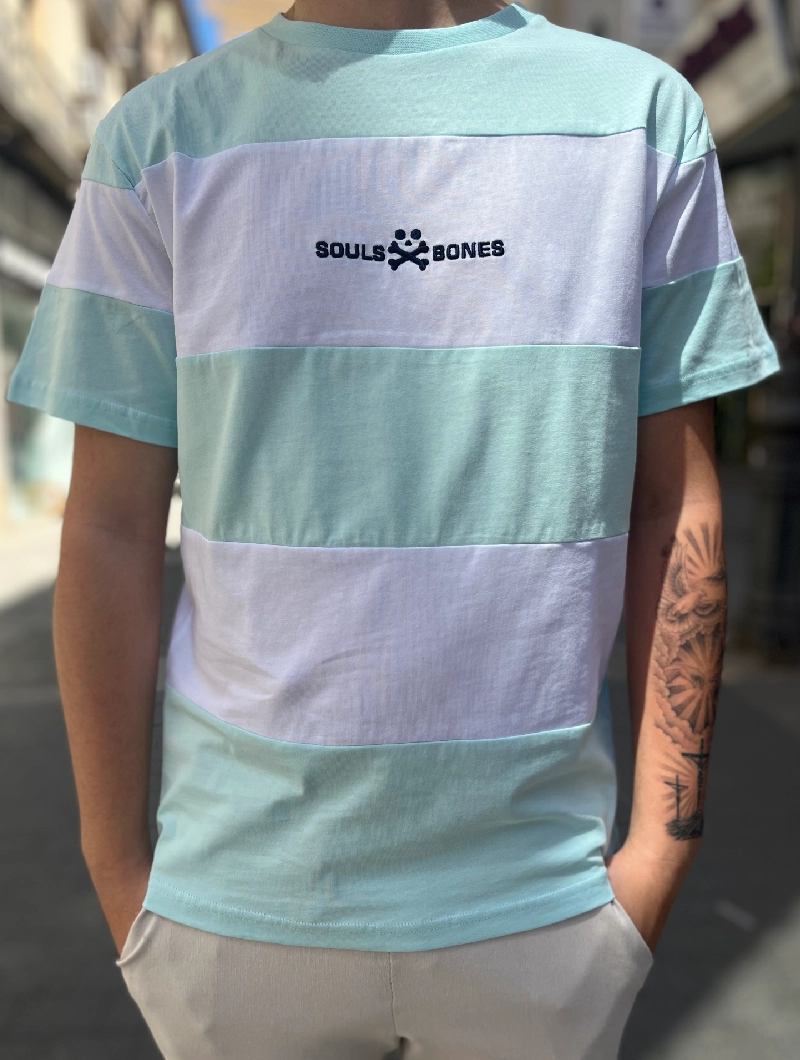 CAMISETA SOULS & BONES RAYAS AZUL