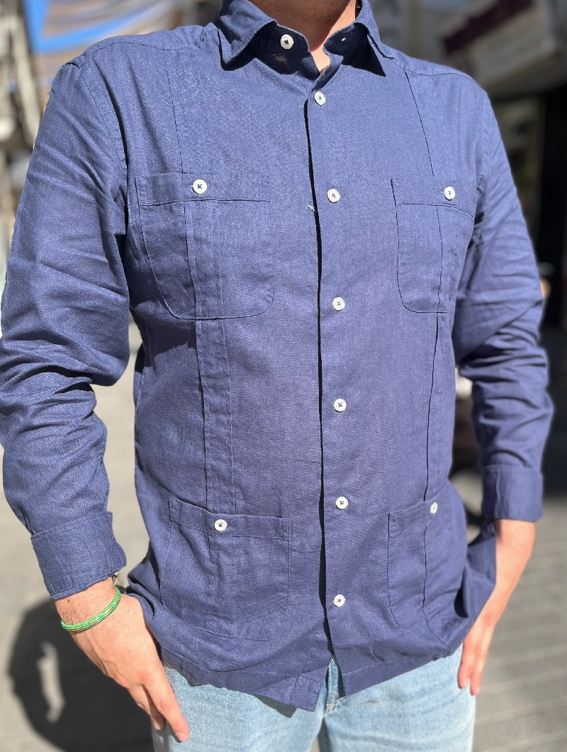 Camisa Guayabera Azul Marino