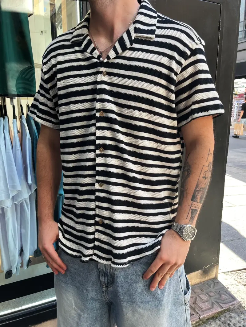 CAMISA CORTA ESTILO LINO NEGRO