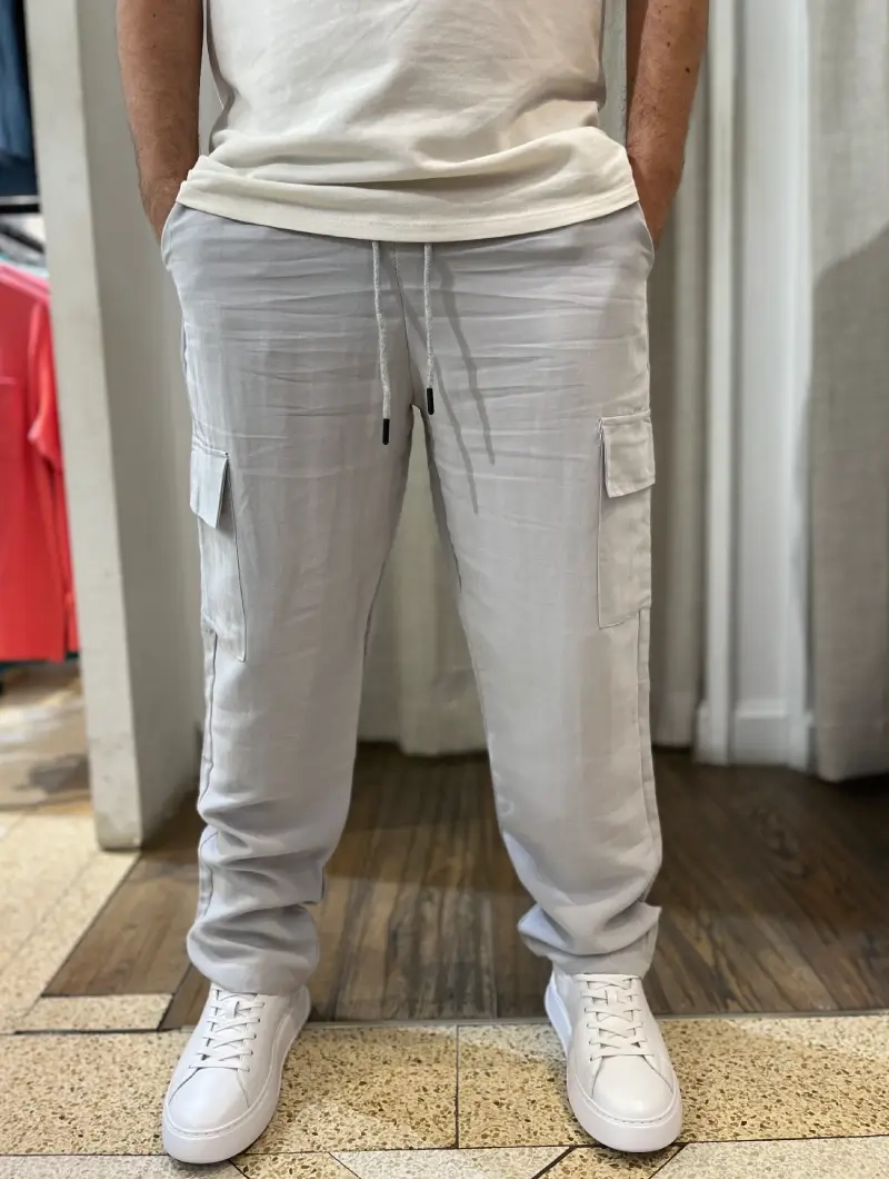 Pantalón Estilo Lino Gris Cargo