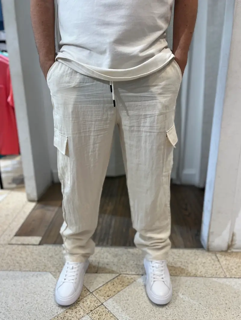 Pantalón Estilo Lino Beige Cargo