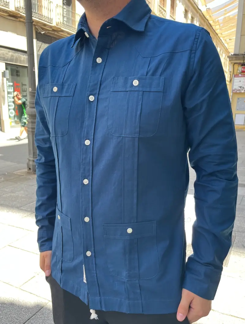Camisa Guayabera Azul Marino